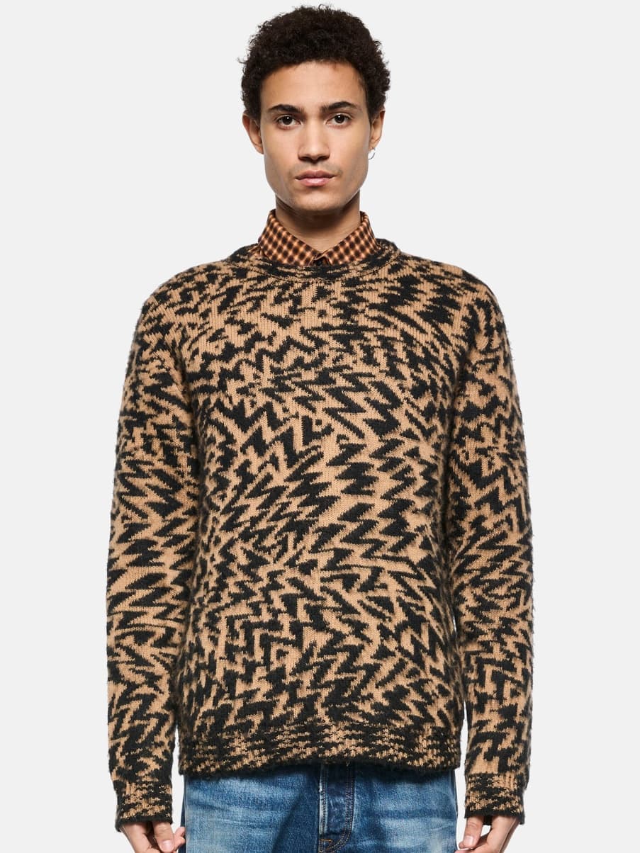 Men's Graphic Abstract Zigzag Crew Neck Sweater Brown Black Camo Jacquard Streetwear