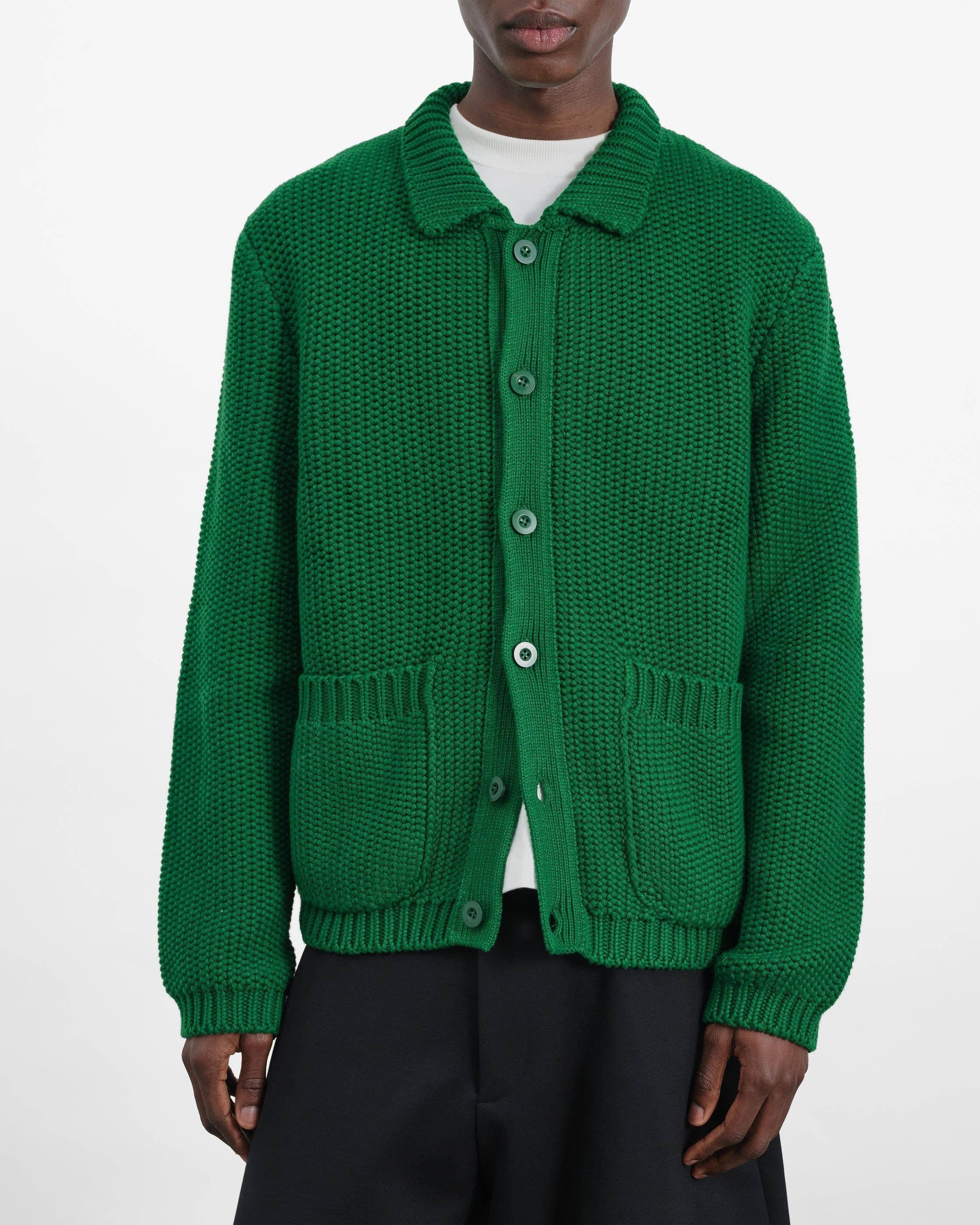 Men's Green Chunky Knit Cardigan Button — view 6