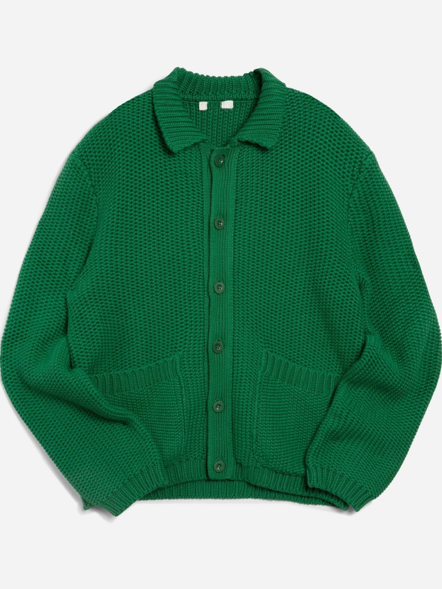 Men's Green Chunky Knit Cardigan Button — view 7
