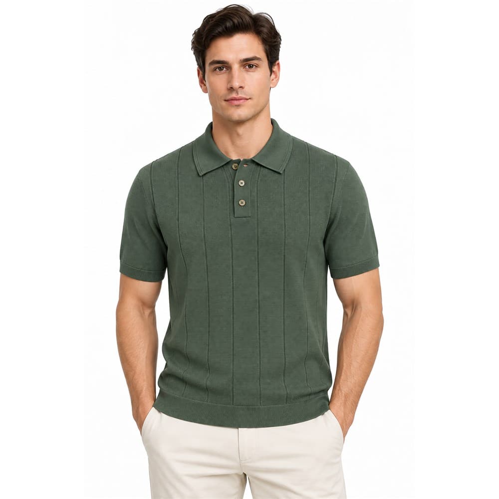 Men's Green Short-Sleeve Knit Polo
