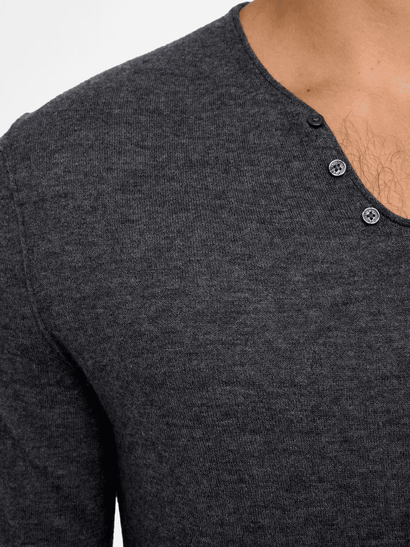 Men's Grey Charcoal Henley Sweater Button Placket Long Sleeve Casual Top — view 4