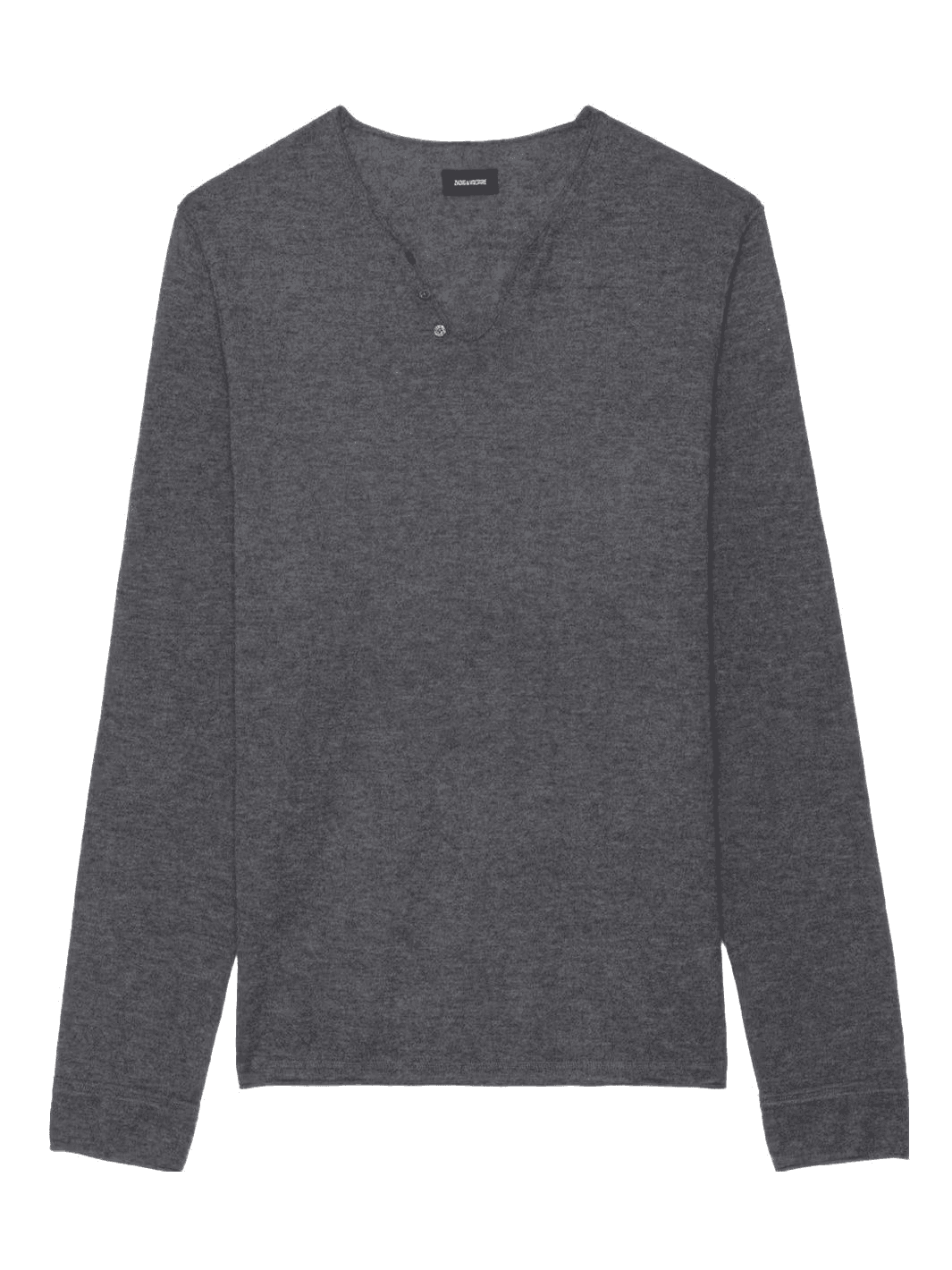 Men's Grey Charcoal Henley Sweater Button Placket Long Sleeve Casual Top — view 5