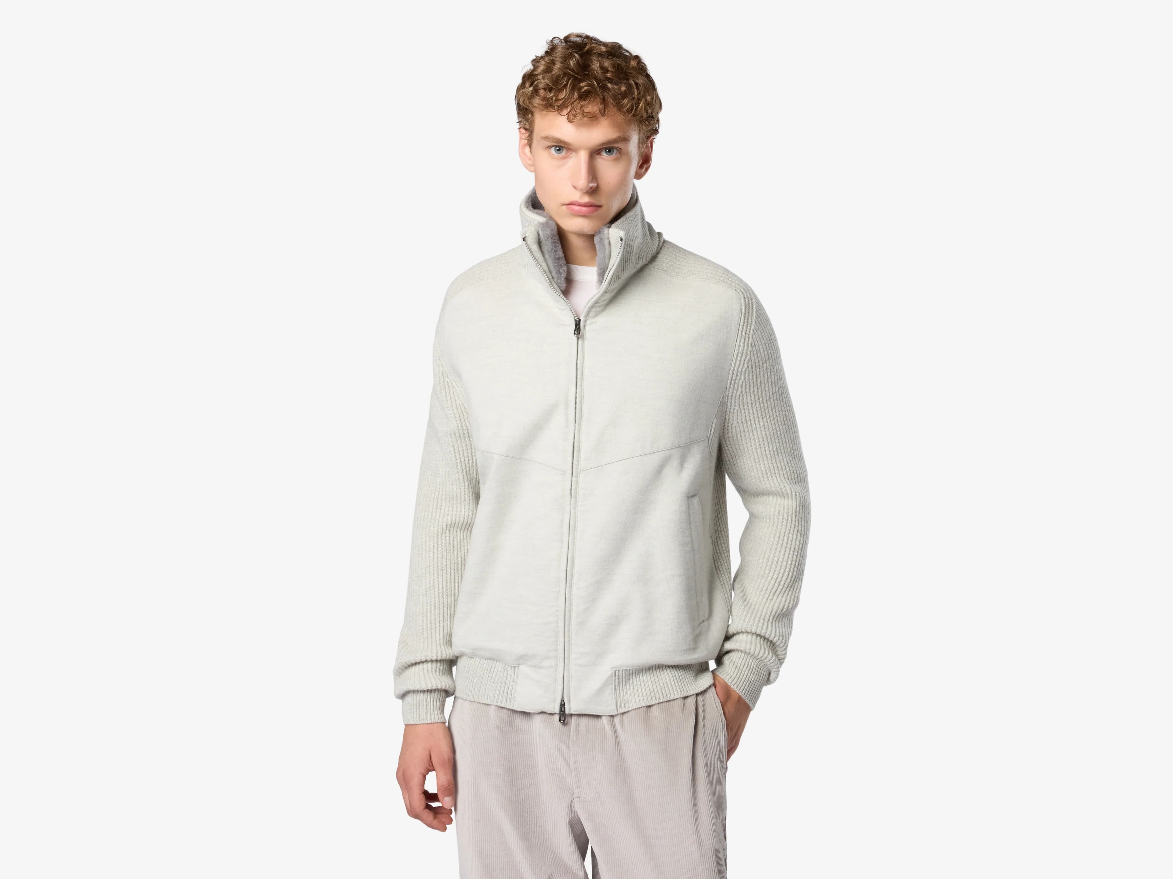 Men's Grey Knit Nylon Contrast Pocket Full Zip Jacket