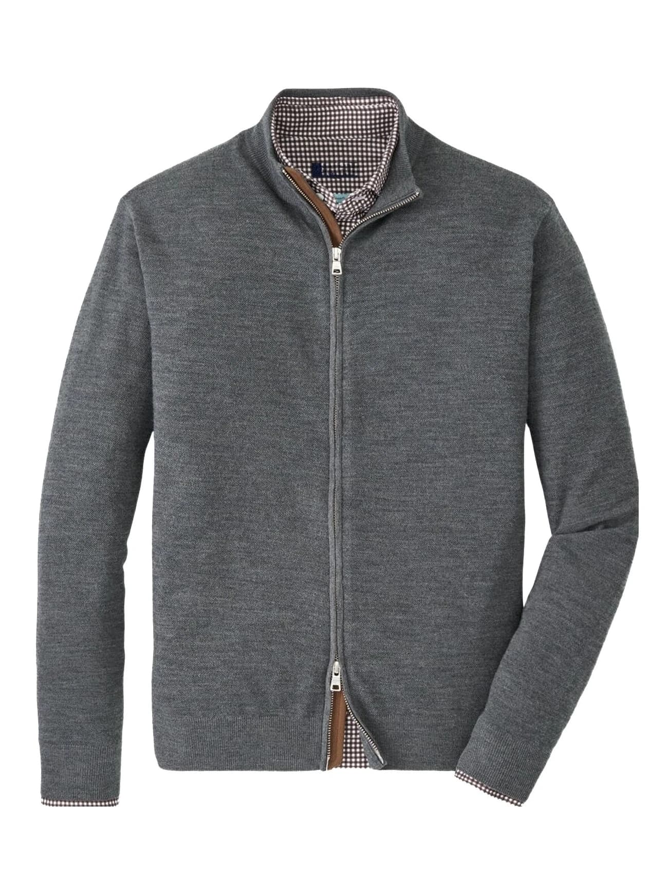 Men's Grey Melange Full Zip Cardigan Mock Neck Wool Blend — view 4