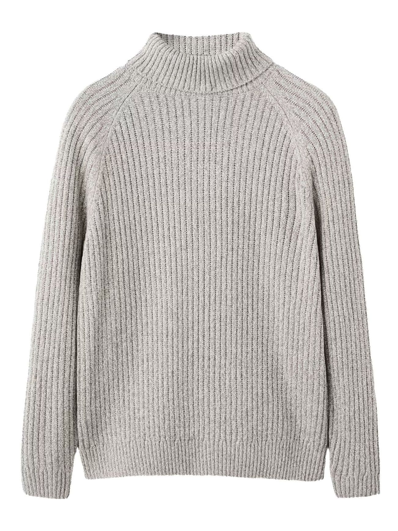 Men's Grey Ribbed Turtleneck Sweater Neck Wool — view 5