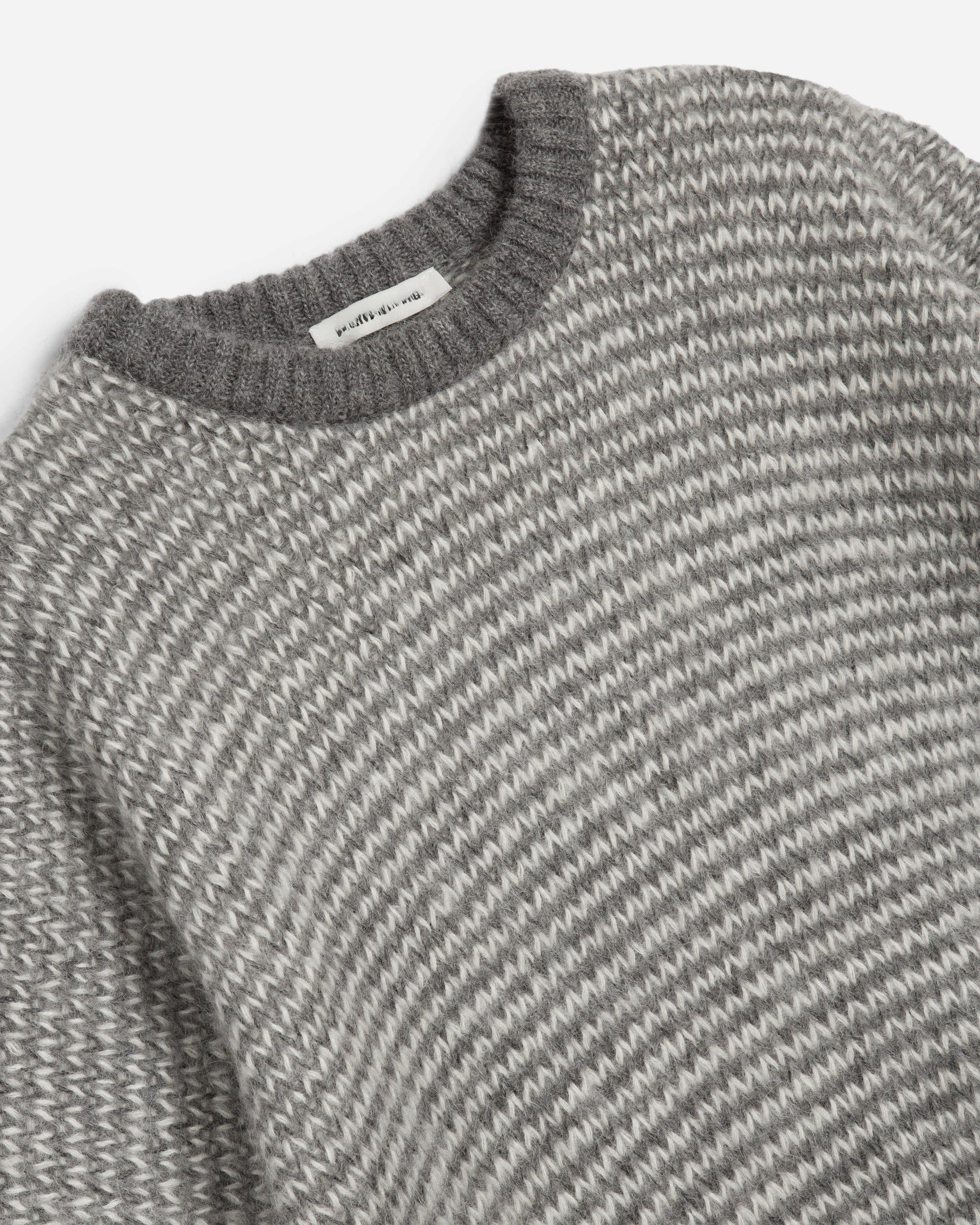 Men's Grey Striped Textured Crew Neck Sweater — view 5
