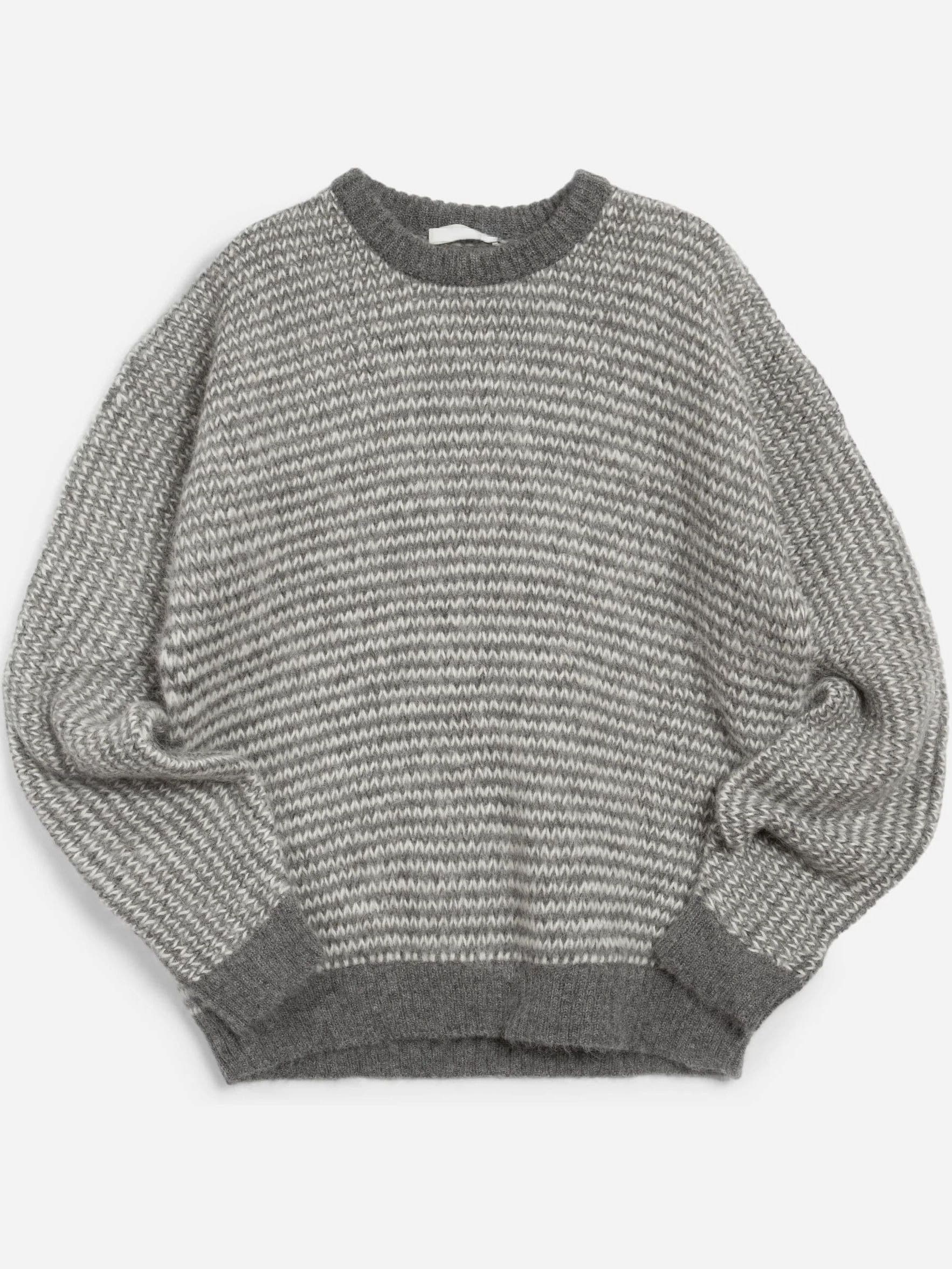 Men's Grey Striped Textured Crew Neck Sweater — view 6
