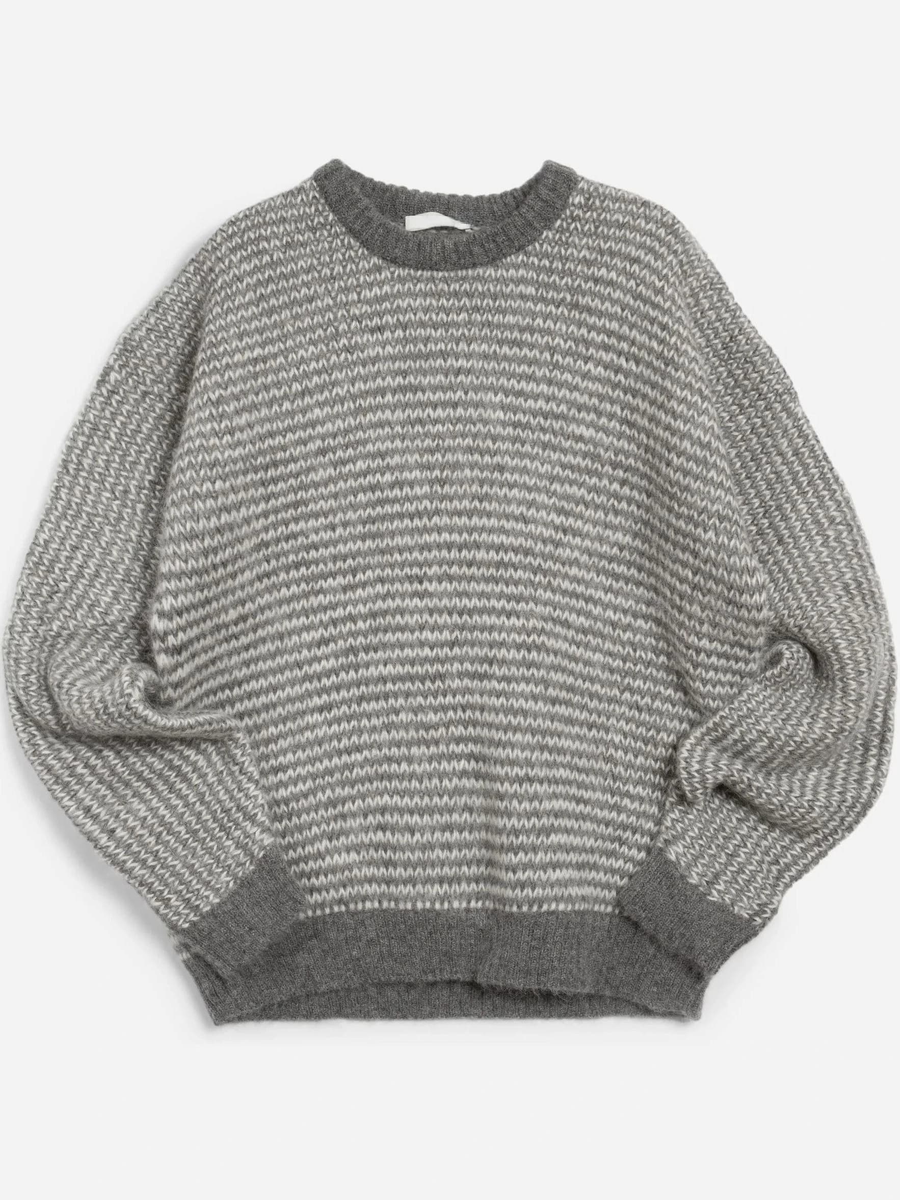 Men's Grey Striped Textured Crew Neck Sweater Horizontal Pattern Knit Pullover — view 6