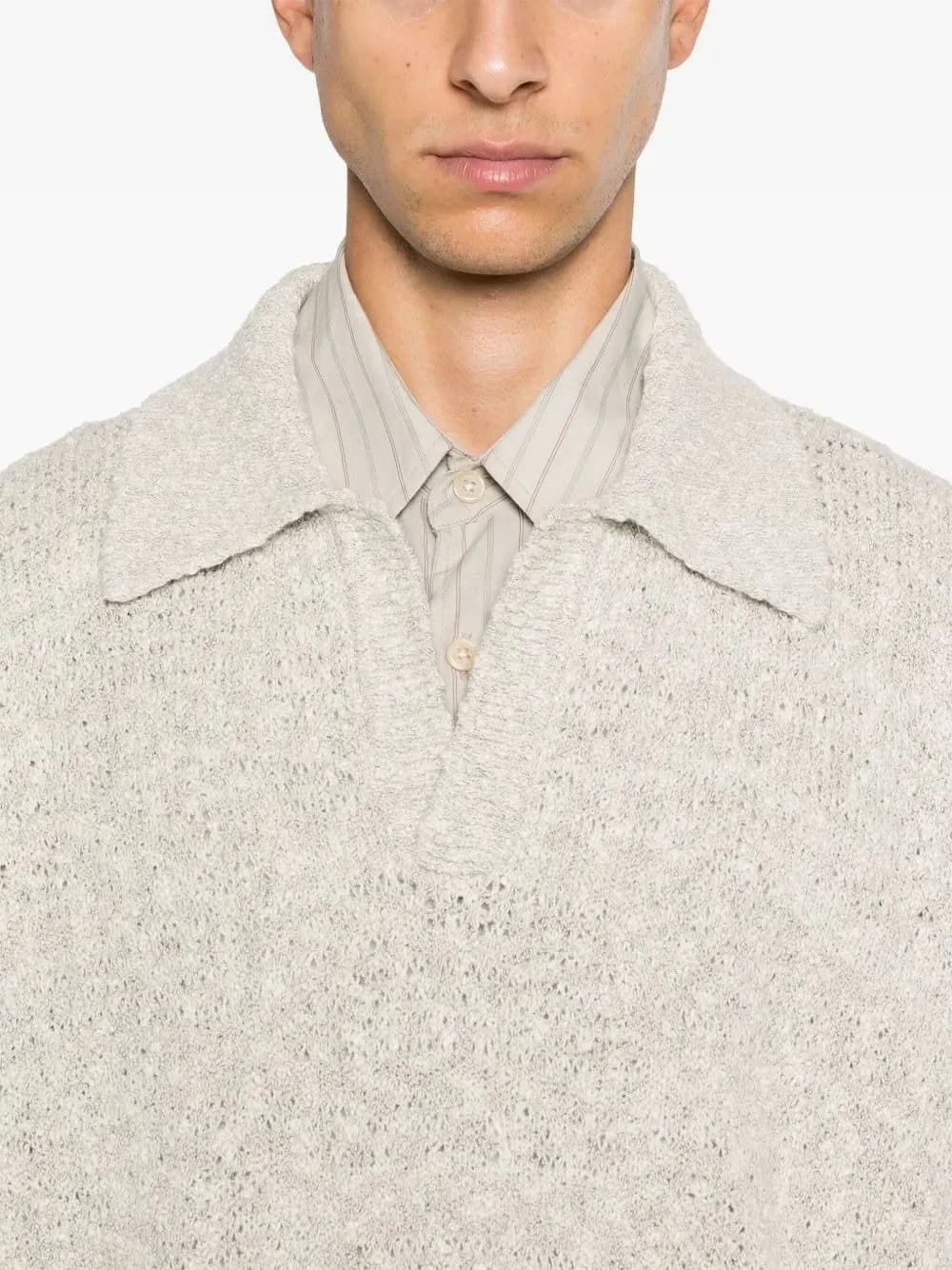 Men's Grey Textured Collar Polo Sweater — view 3