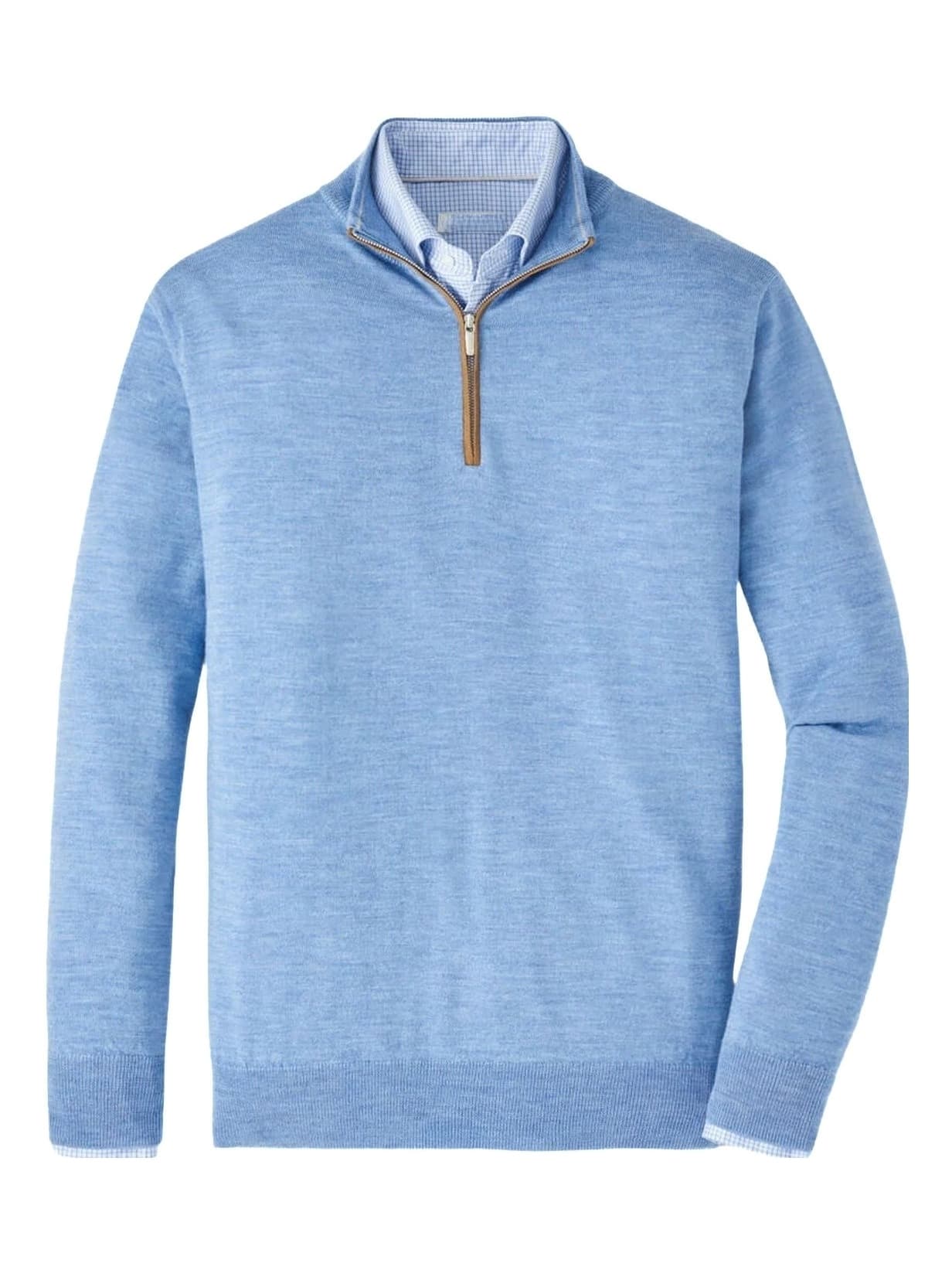 Men's Light Blue Quarter Zip Sweater Mock Neck Wool Blend Casual Pullover — view 4