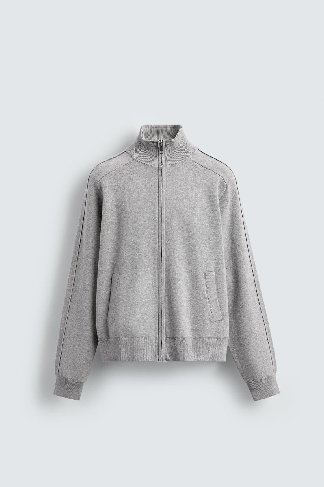 Men's Luxury Grey Melange Full Zip Knit Track Jacket Double Face Wool Cotton Sport — view 6