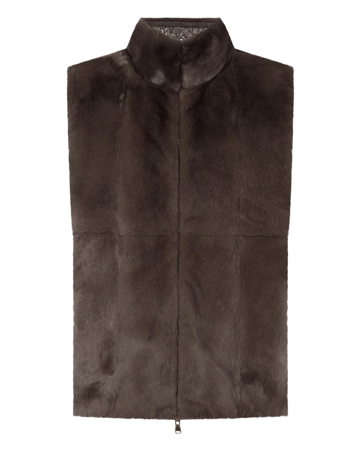 Men's Luxury Reversible Faux Fur Cable Knit Vest Zip Up Gilet Sleeveless — view 5