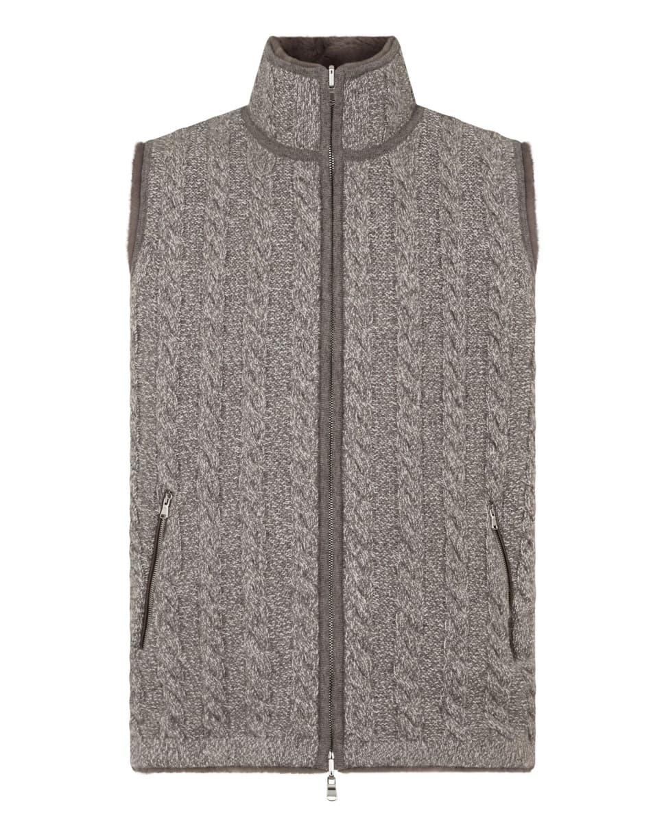 Men's Luxury Reversible Faux Fur Cable Knit Vest Zip Up Gilet Sleeveless — view 6