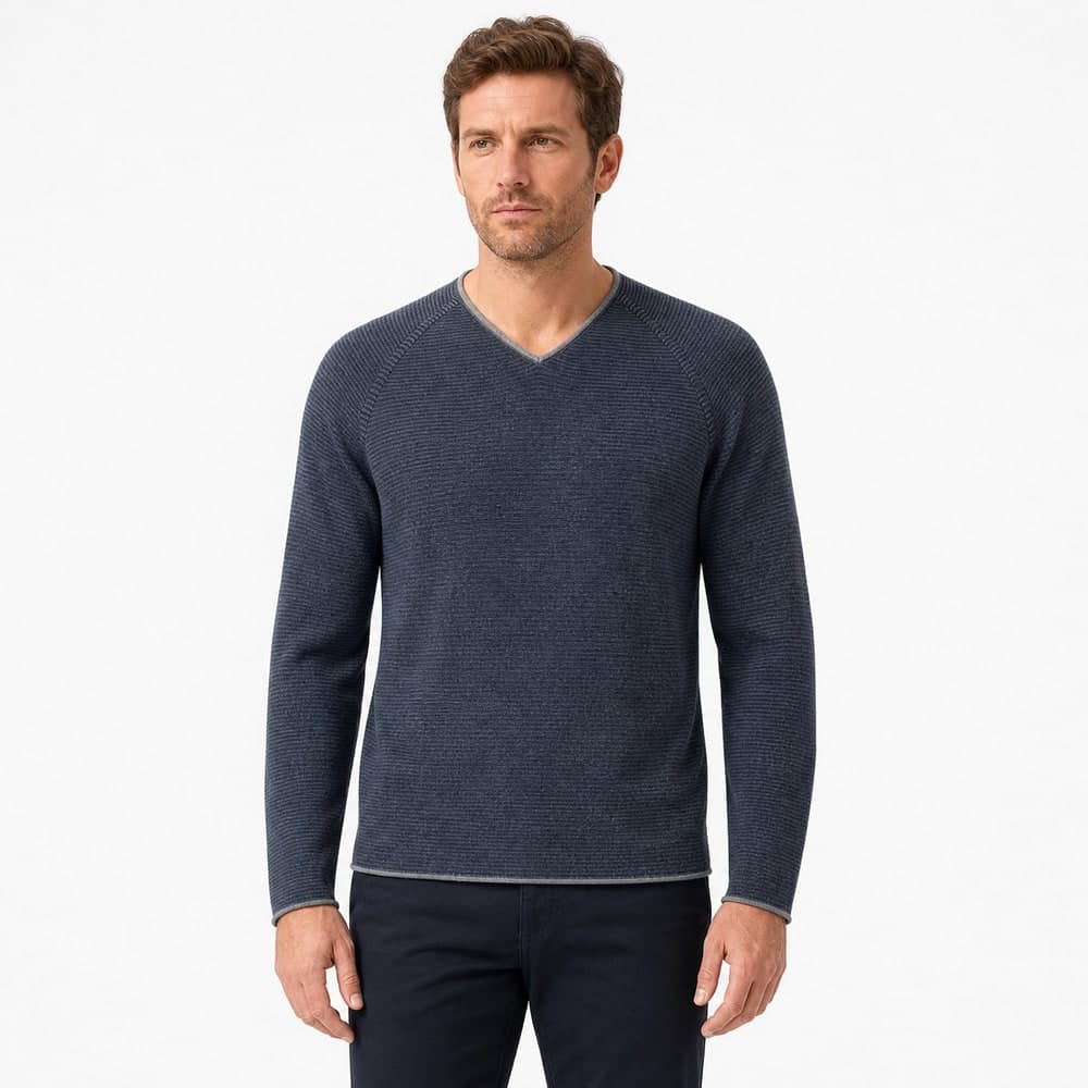 Men's Merino Wool Rolled Edge V Neck Sweater