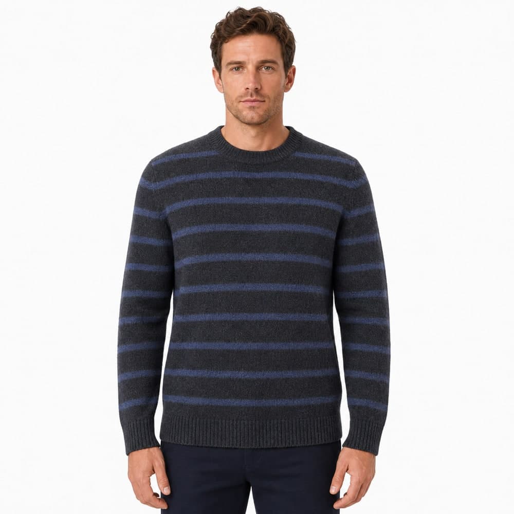Men's Merino Wool Striped Crew Neck Sweater