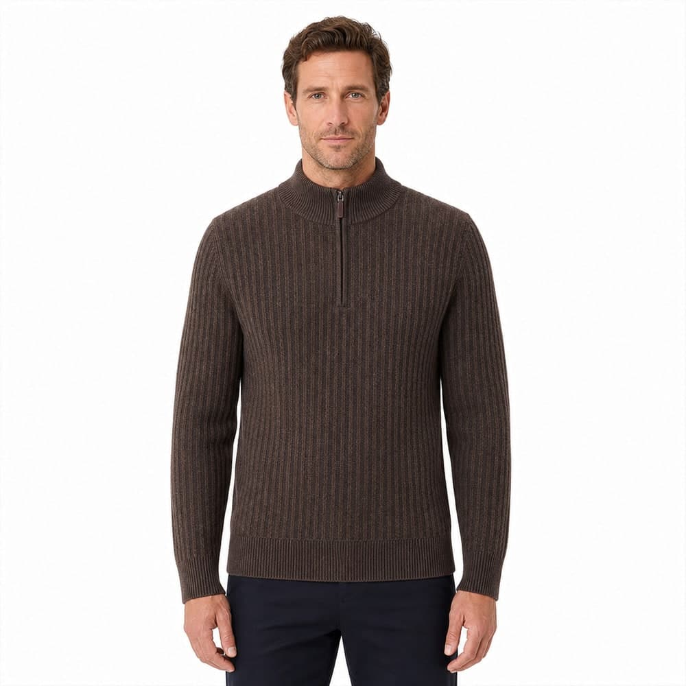 Men's Merino Wool Striped Half Placket Sweater