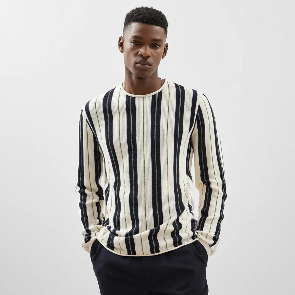 Men's Merino Wool Vertical Stripe Crew Sweater