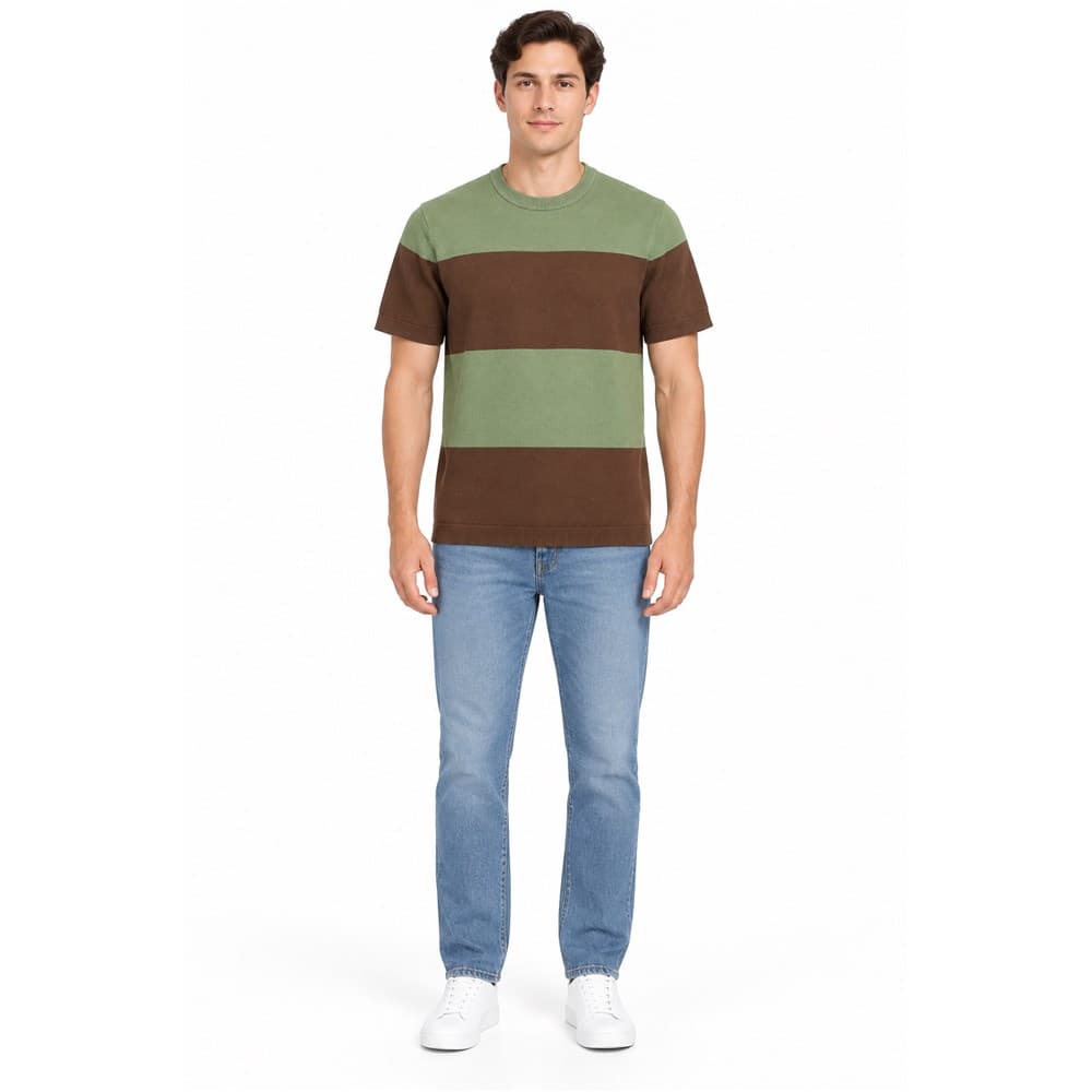 Men's Multicolour Colour-Block Short-Sleeve Knit Top