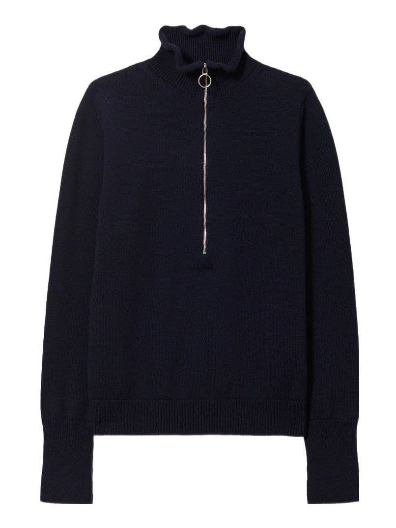 Men's Navy Blue Half Zip Sweater Mock Neck Wool Blend Minimalist — view 6
