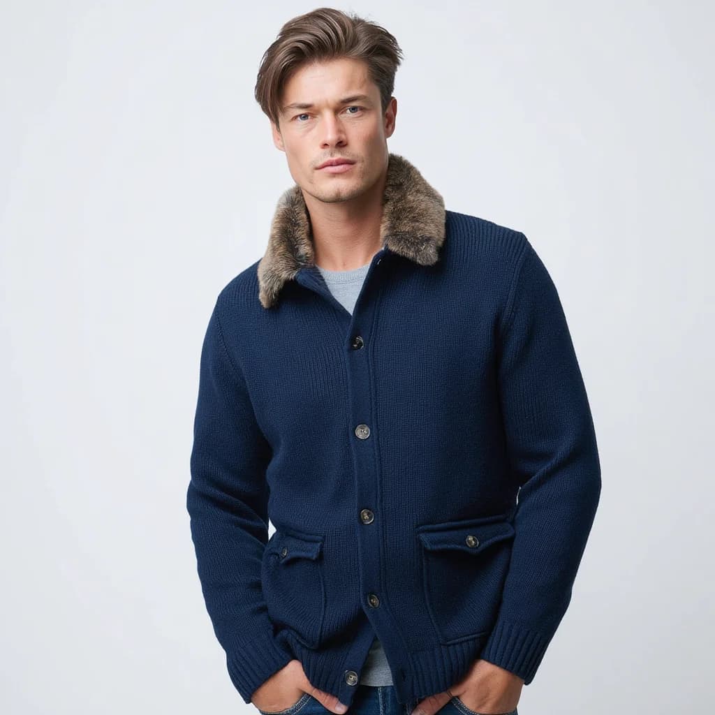 Men's Navy Blue Heavyweight Wool Jacket