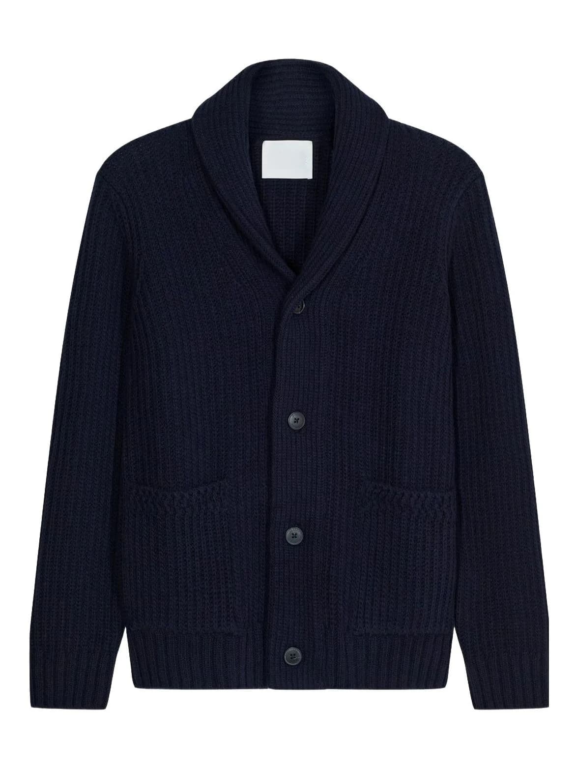 Men's Navy Blue Shawl Collar Cardigan Button Ribbed Knit — view 6