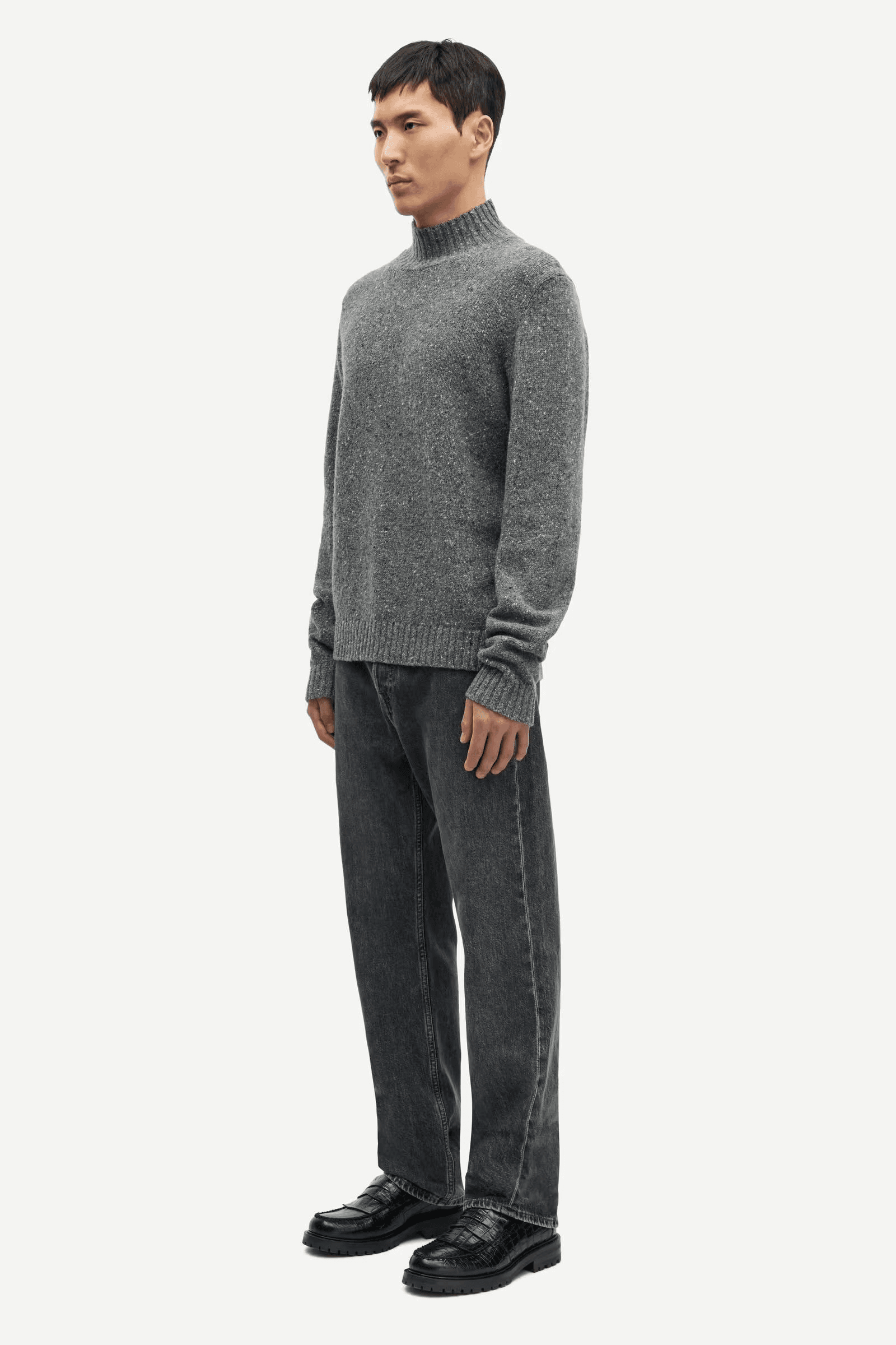 Men's Navy Blue Textured Crew Neck Sweater Geometric Knit Pattern Pullover — view 3