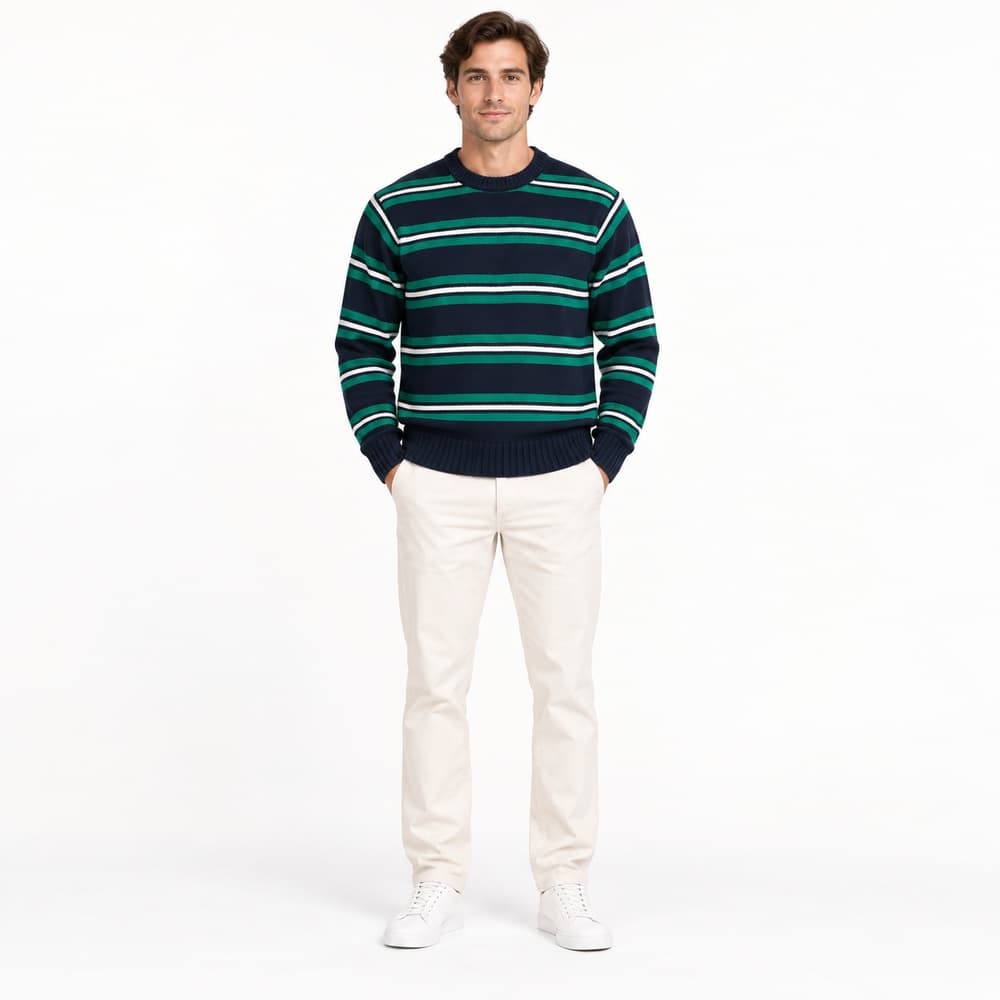 Men's Navy Striped Crew Neck Sweater