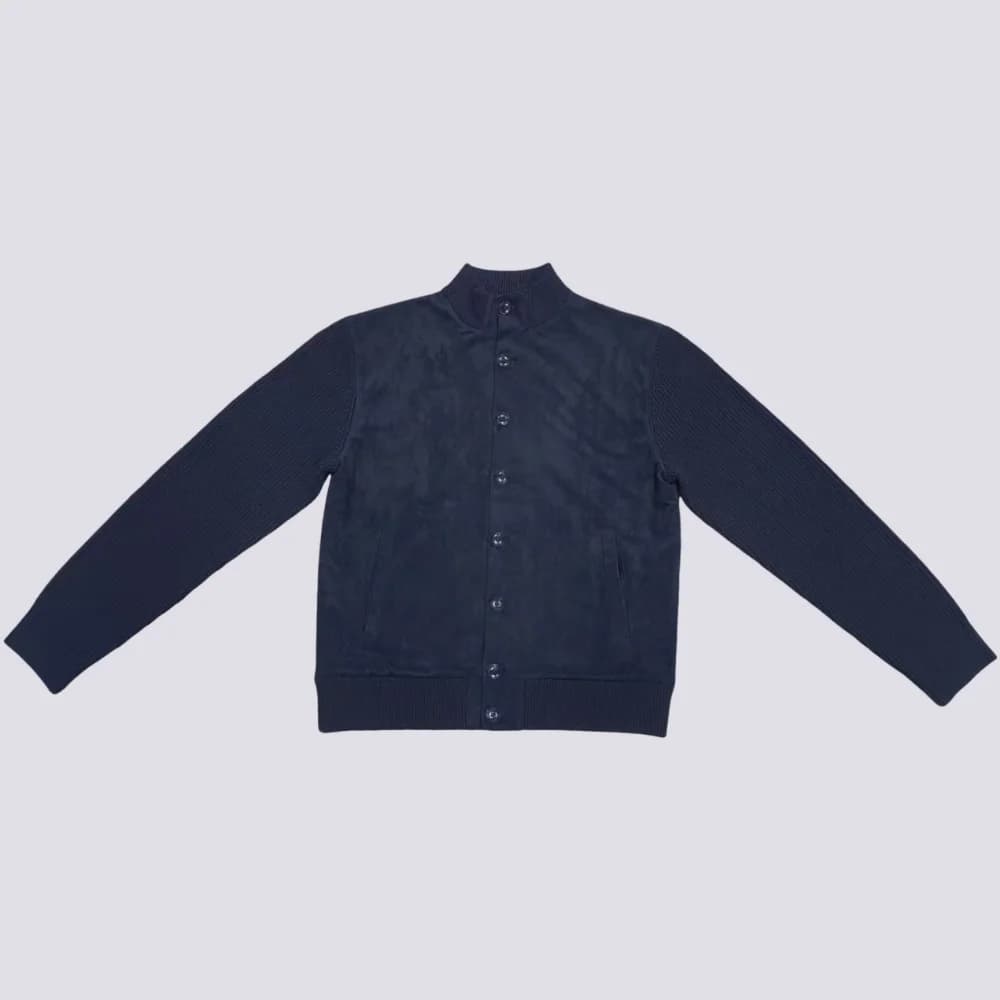 Men's Navy Faux Suede Bomber Jacket — view 6