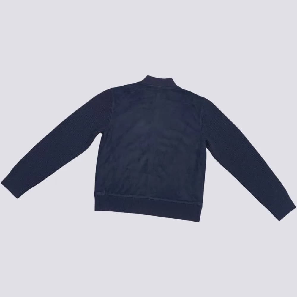 Men's Navy Faux Suede Bomber Jacket — view 7