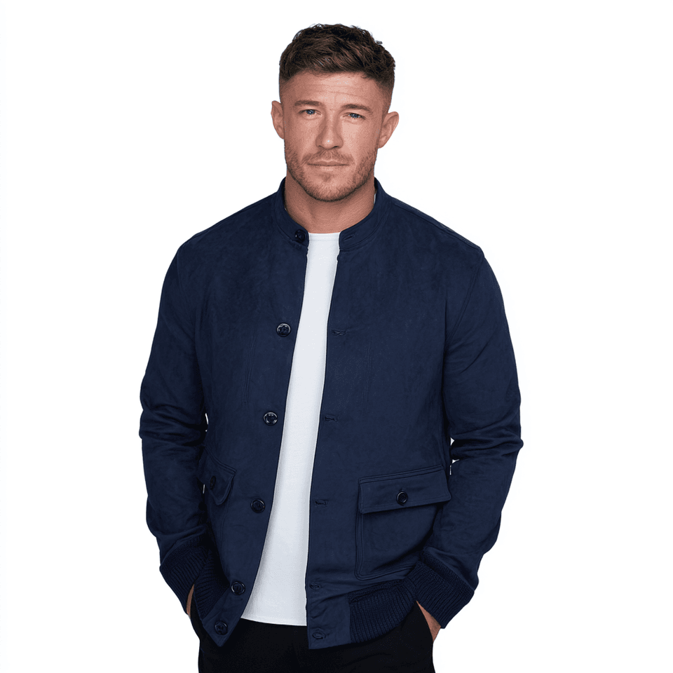 Men's Navy Faux Suede Bomber Jacket