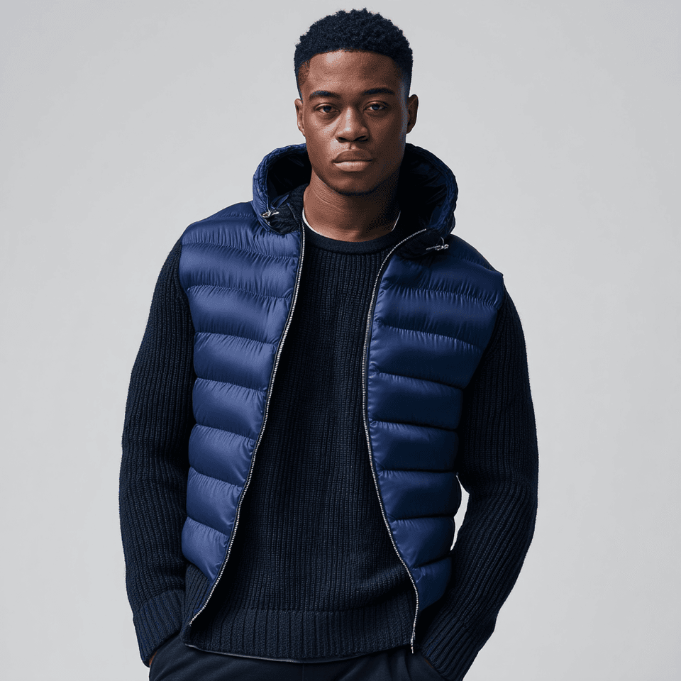 Men's Navy Reversible Hooded Quilted Knit Jacket