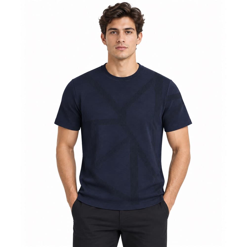 Men's Navy Short-Sleeve V-Neck Knit Top