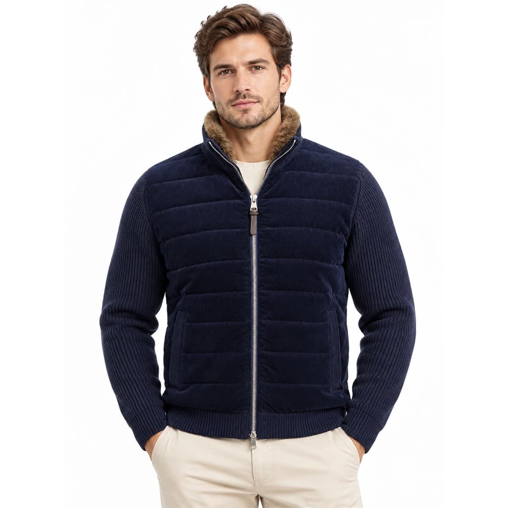 Men's Navy Stand-Collar Zip Knit Jacket