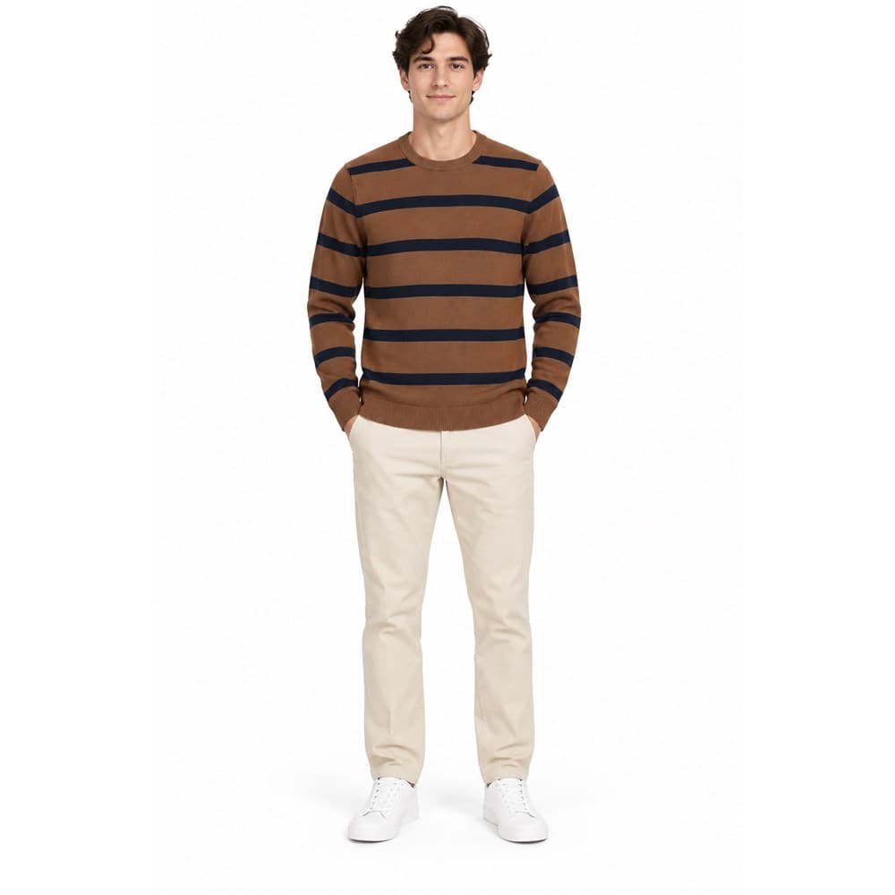 Men's Navy Striped Crew Neck Sweater