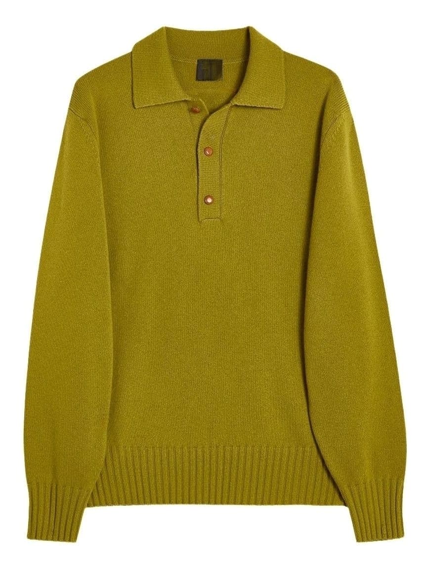 Men's Olive Green Long Sleeve Polo Sweater Button — view 5