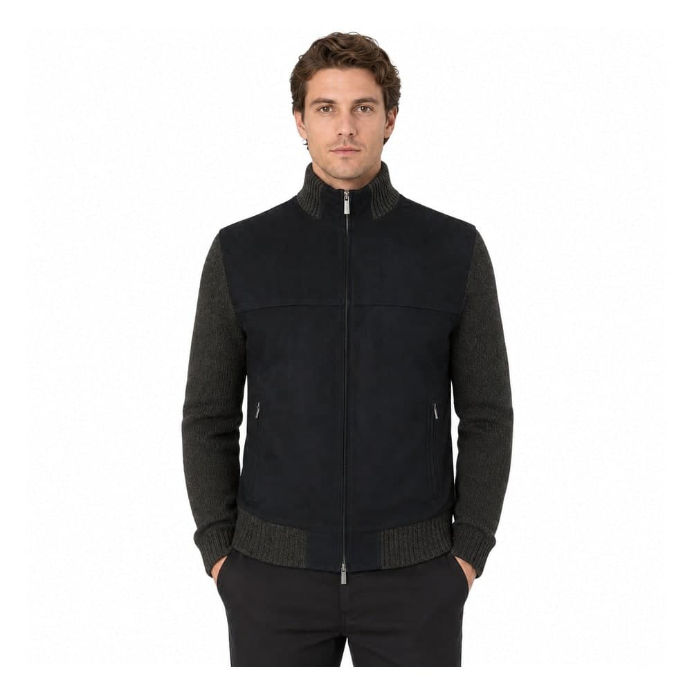 Men's Patchwork Full Zip Stand Collar Knit Jacket