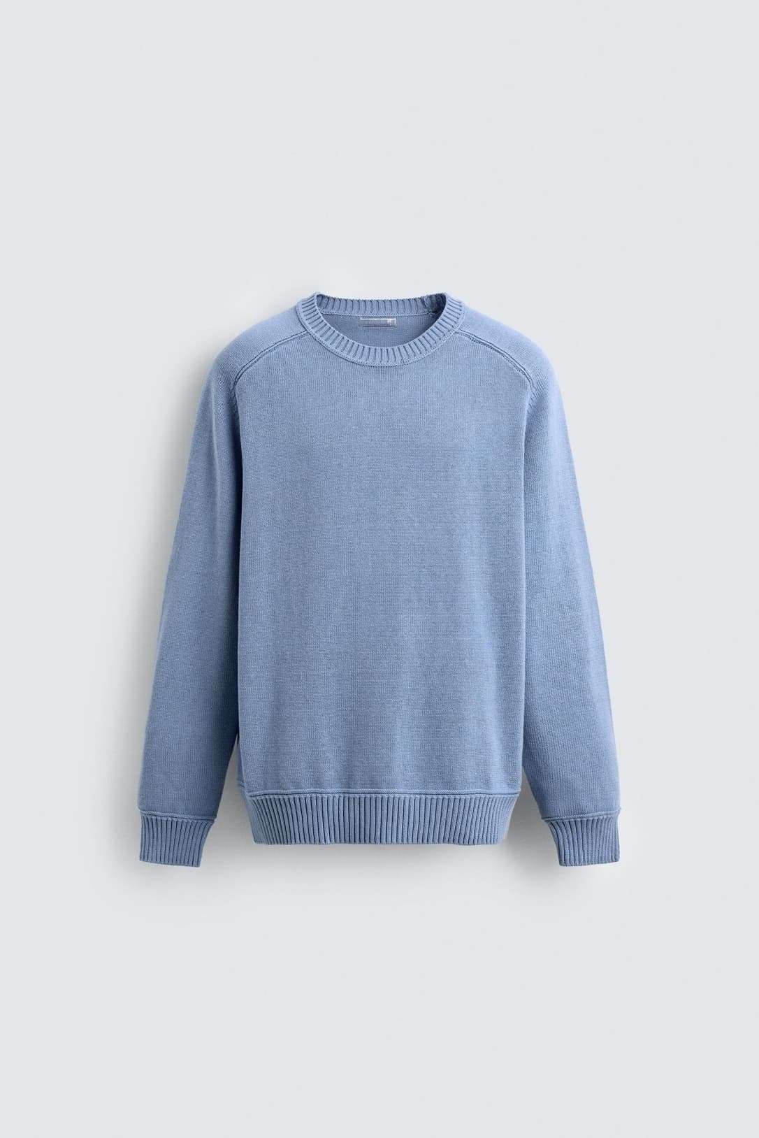Men's Periwinkle Blue Crew Neck Sweater Cotton Cashmere Blend Raglan Sleeve Spring Casual — view 6
