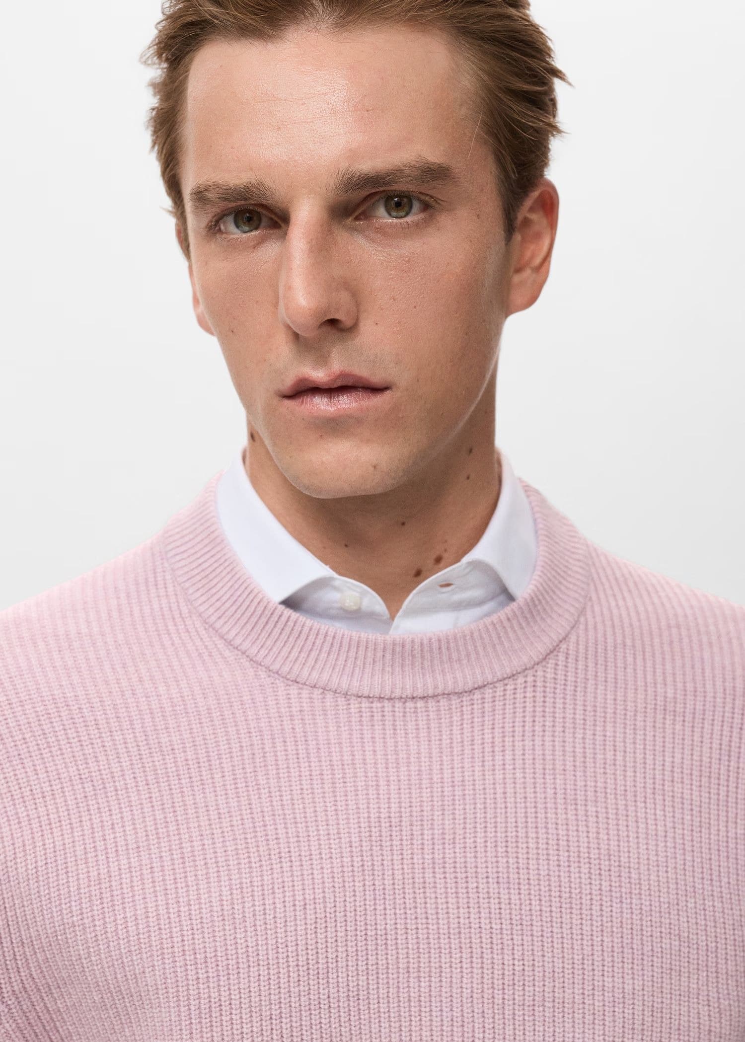 Men's Pink Waffle Knit Crew Neck Sweater Textured Cotton — view 5