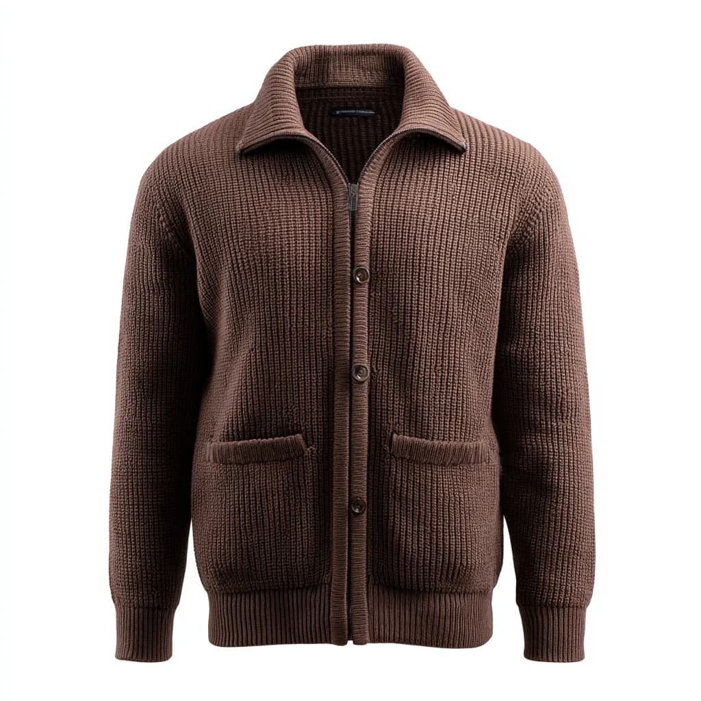 Men's Premium Covered Button Cardigan Heavy Knit Wool Blend V Neck Anti Pilling