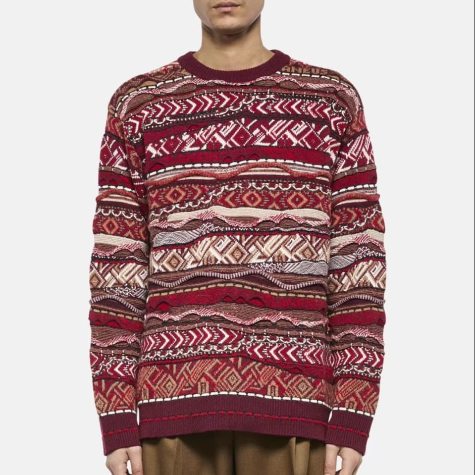 Men's Retro Colorful Textured Stripe Sweater 3d Knit Multi Color Crew Neck Vintage