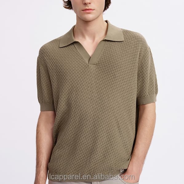 Men's Sage Green Textured Short Sleeve Knit Polo