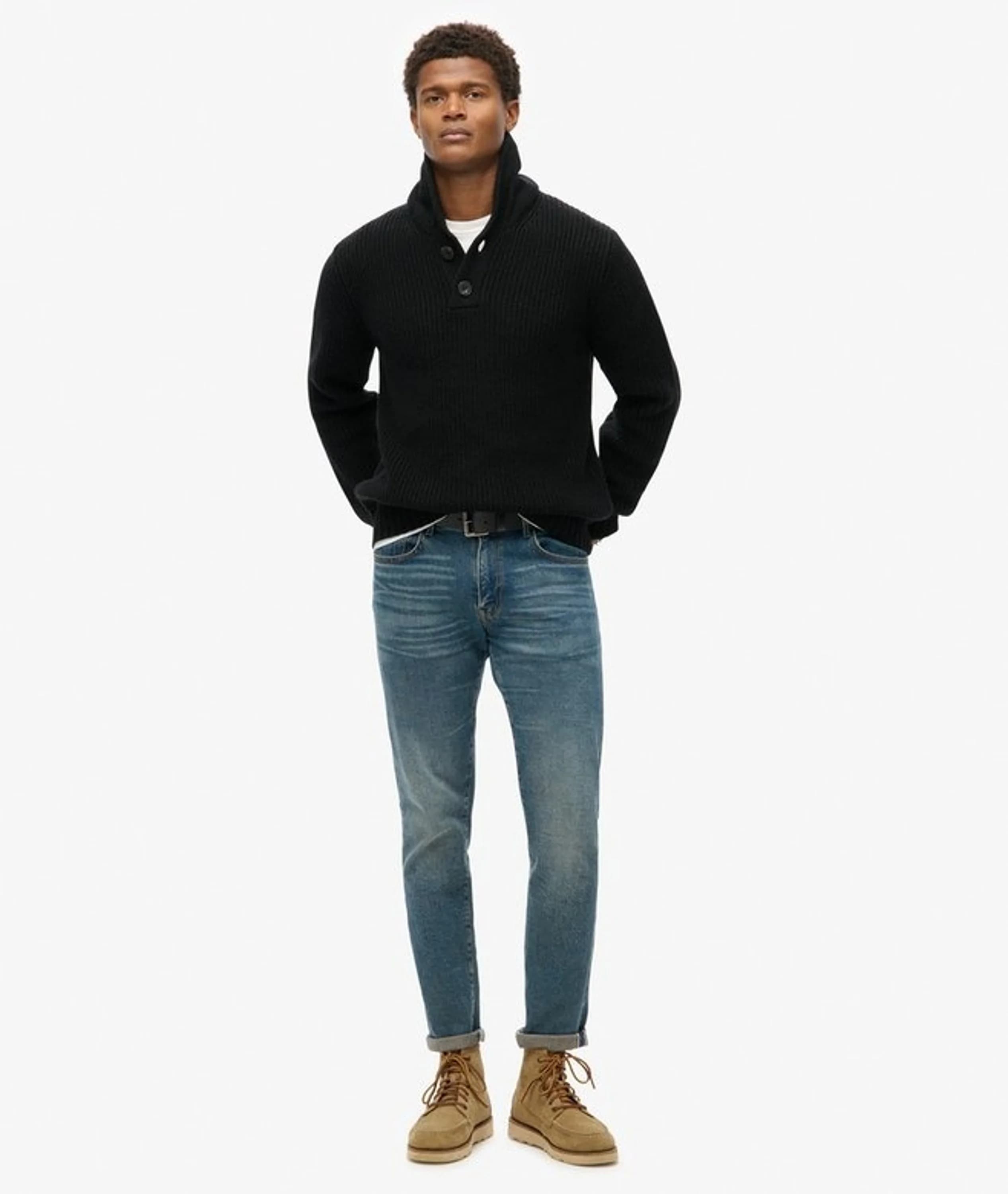 Men's Shawl Collar Henley Chunky Knit Sweater — view 5