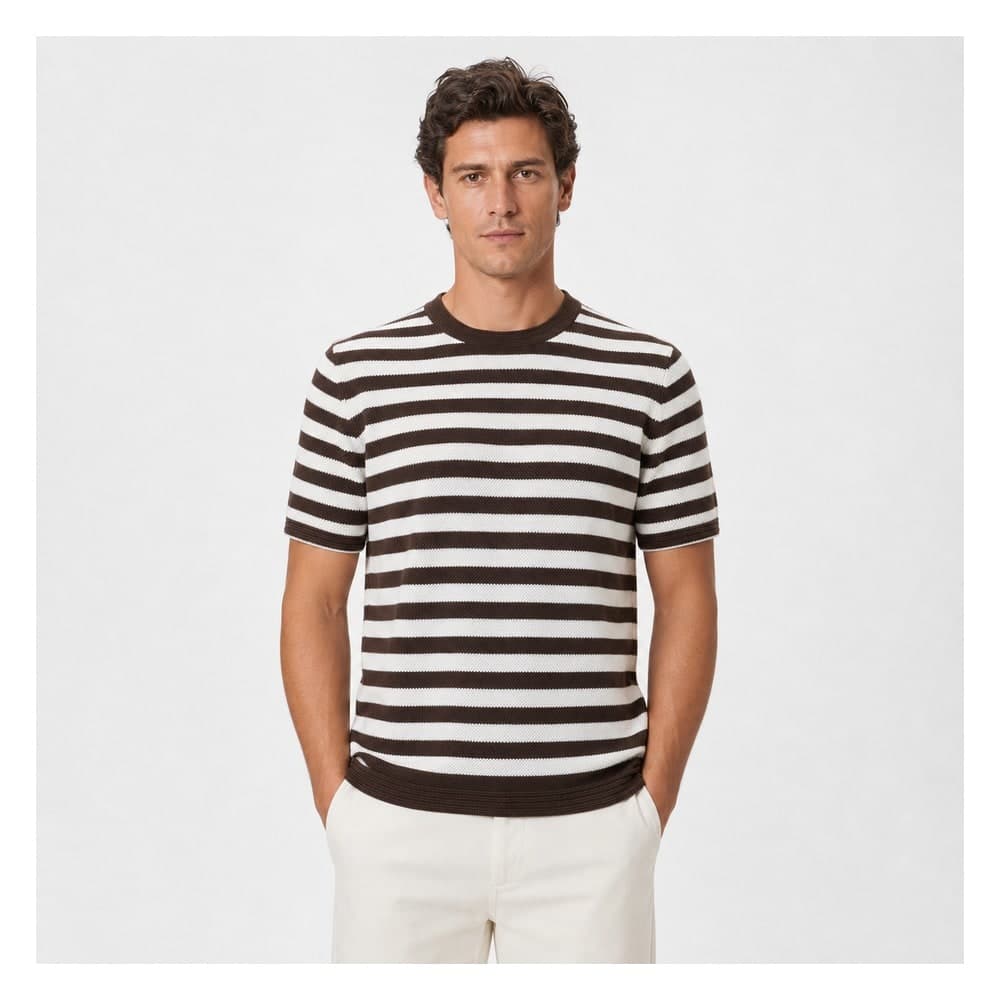 Men's Striped Short Sleeve Crew Neck Sweater