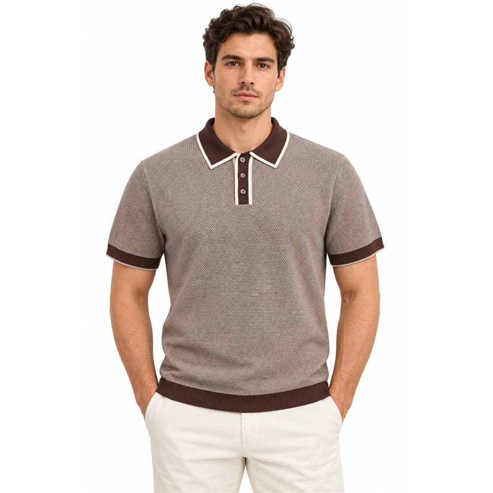 Men's Taupe Short-Sleeve Knit Polo