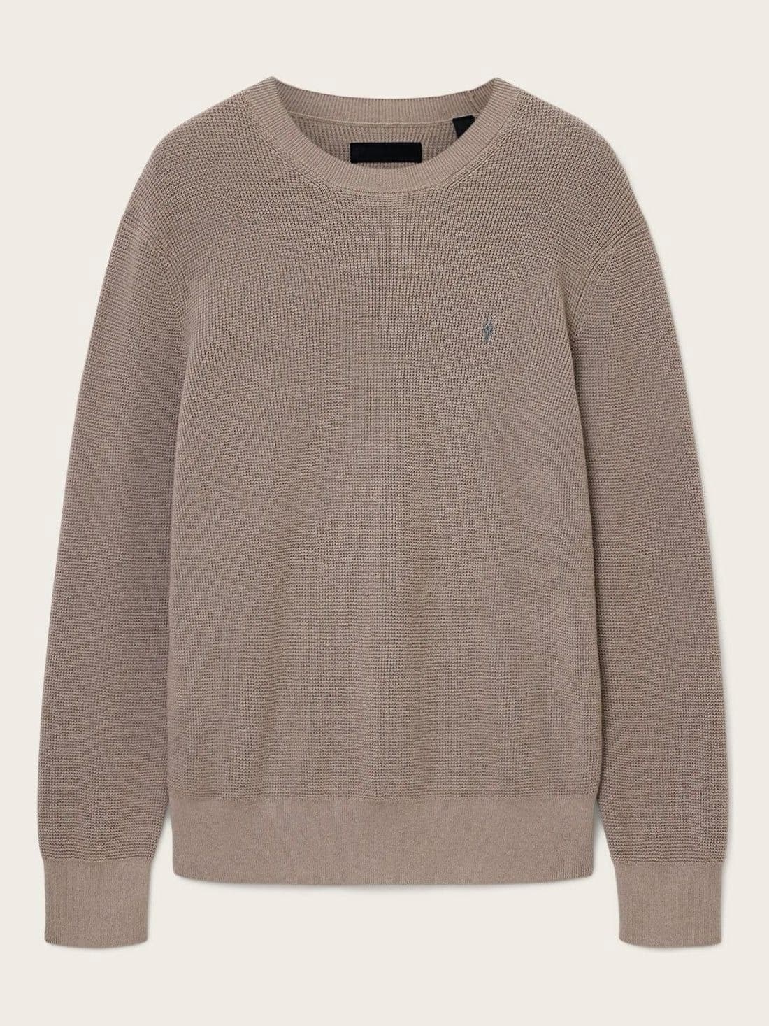 Men's Taupe Waffle Knit Crew Neck Sweater — view 6