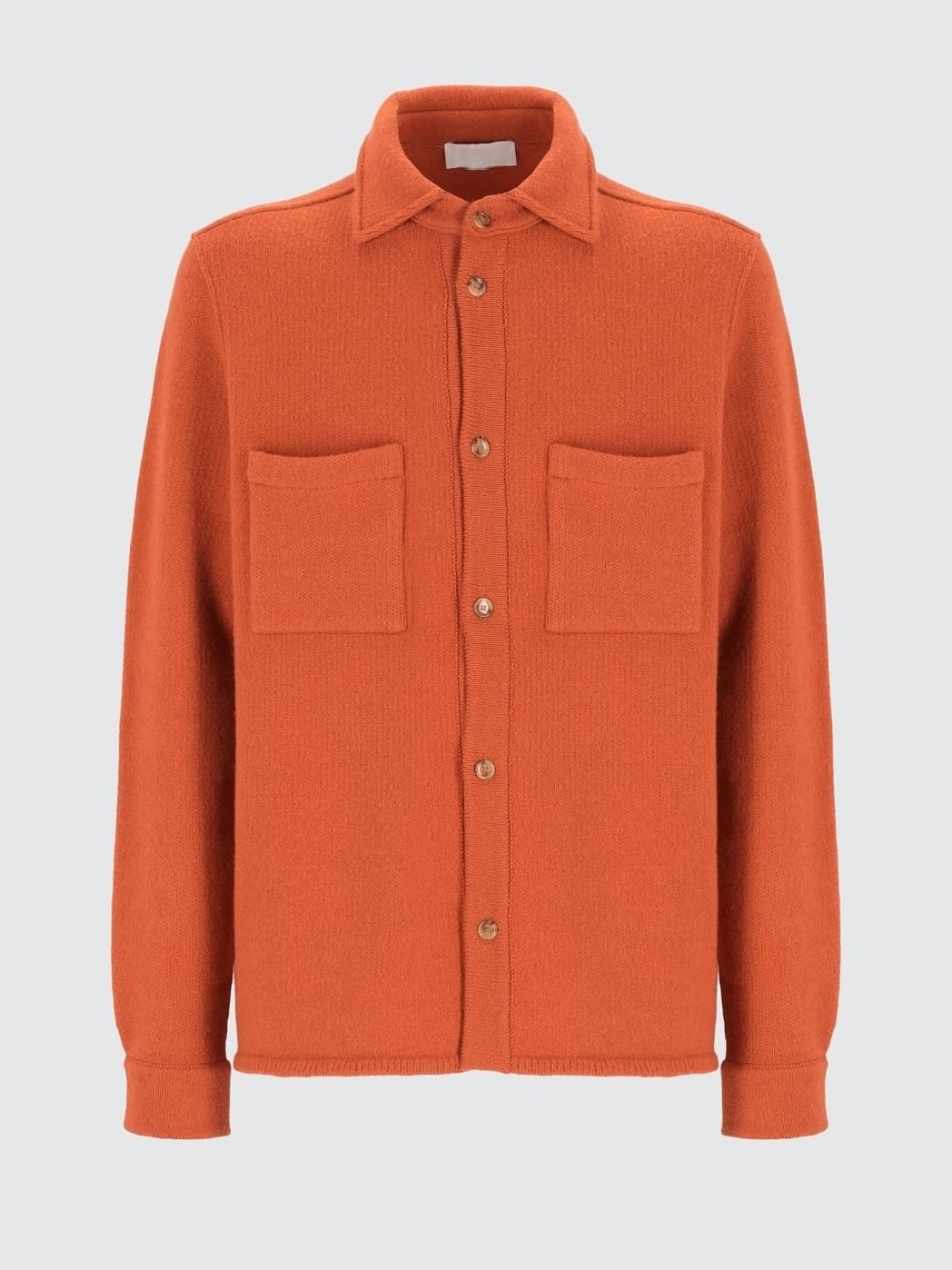 Men's Vibrant Orange Knit Shacket Overshirt Cardigan Chest Pockets Button Wool Cotton — view 5