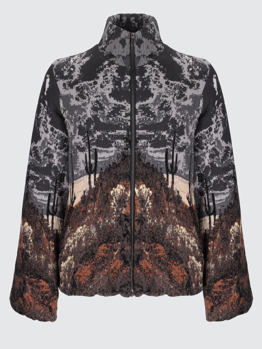 Men's Western Scenic Landscape Jacquard Knit Jacket Full Zip Mountain Pattern Fleece Outerwear — view 4