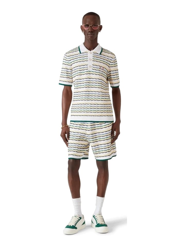 Men's White Multi Stripe Short Sleeve Knit Polo