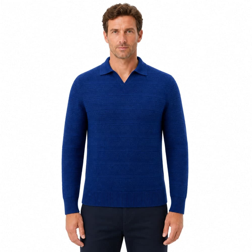 Men's Wool Cashmere Buttonless Polo Sweater