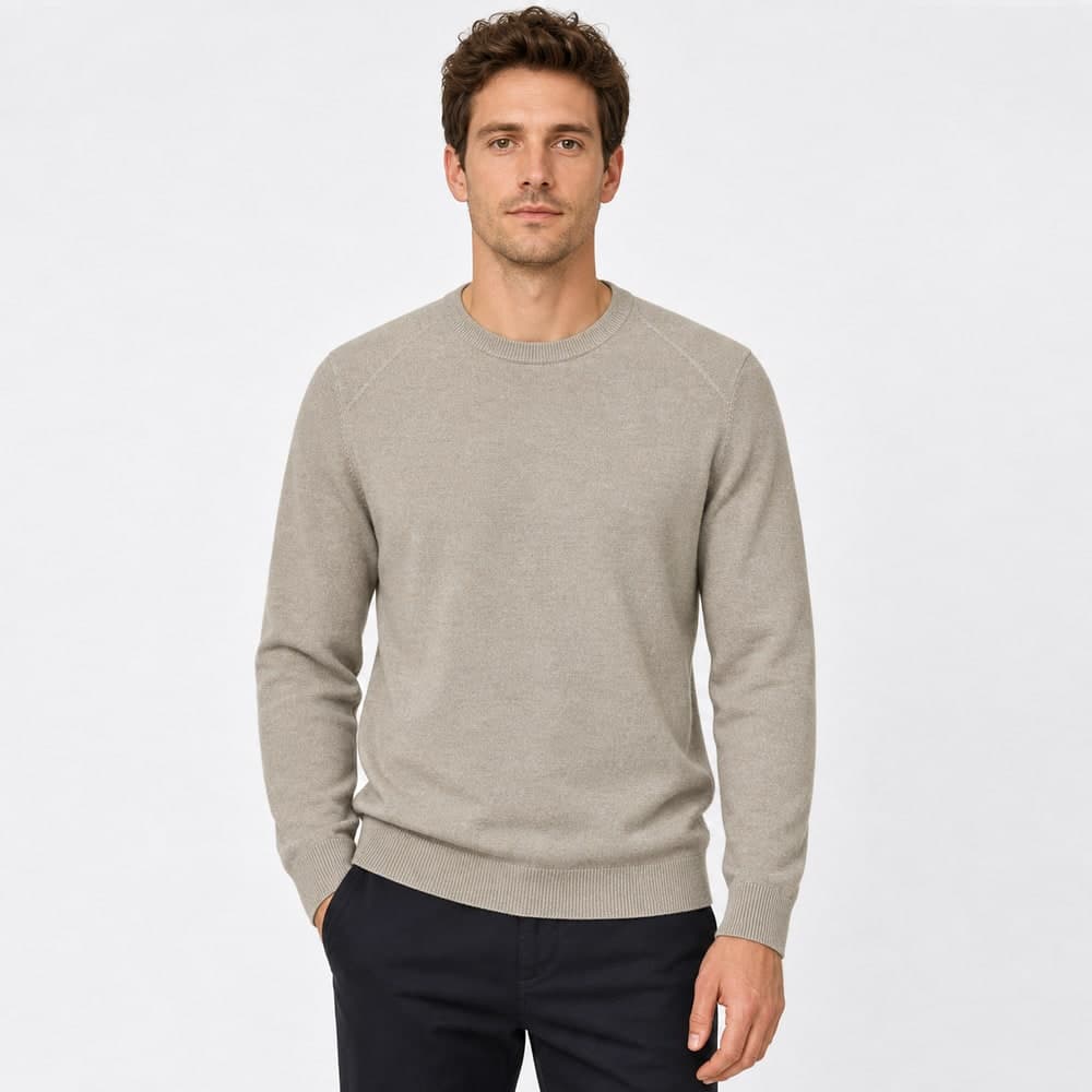 Men's Yellow Cotton Polyamide Crew Neck Sweater